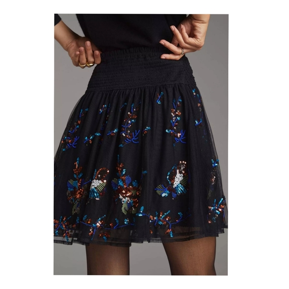 Anthropologie Sequined Tulle Skirt Black Size XL NWT - Picture 2 of 8